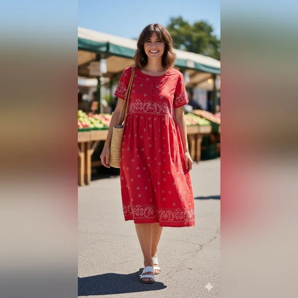 Vintage Blair 80s Red Bandana Dress Size Large - Picture 1 of 11